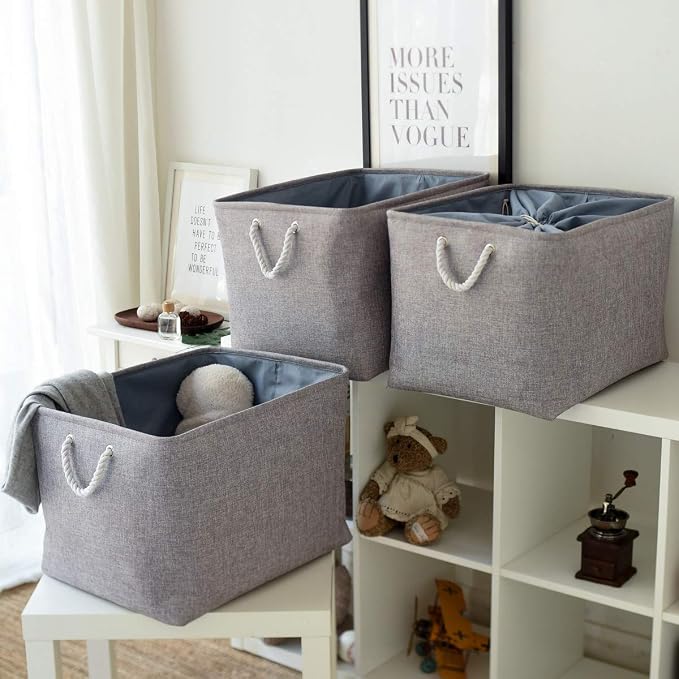 Fabric Storage Bins Baskets for Organizing, Large Sturdy Storage Basket W/Handles, Decorative Foldable Storage Baskets for Shelves Closet Nursery Toy (X Large - 3 Pack 17.7L×13.8W×9.8H)