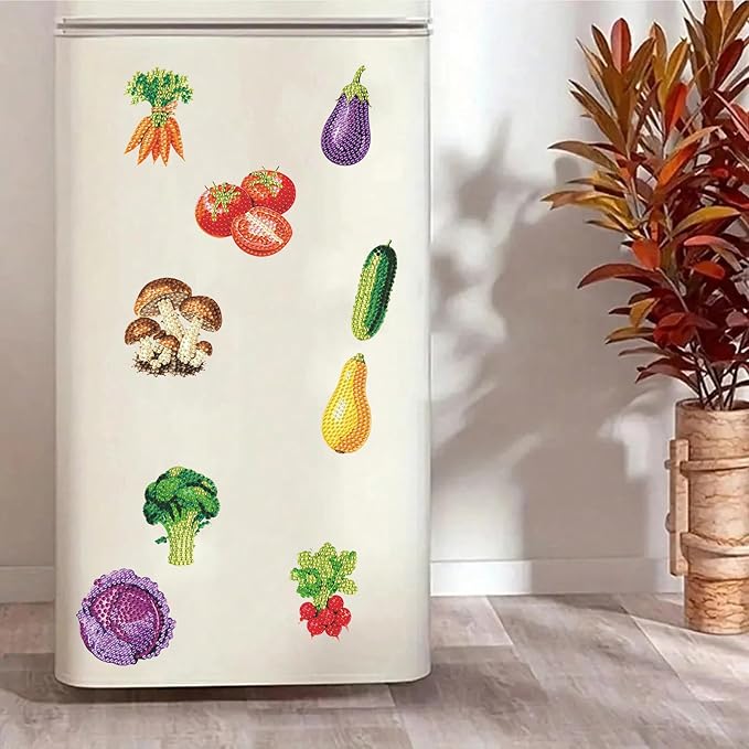 20pcs Vegetable 2D Acrylic DIY Diamond Art Magnets Food Refrigerator | Elegant Set with Beautiful Patterns and Magnetic Design for DIY Crafts Perfect for Home, Office, Kitchen Decor, Great Gift