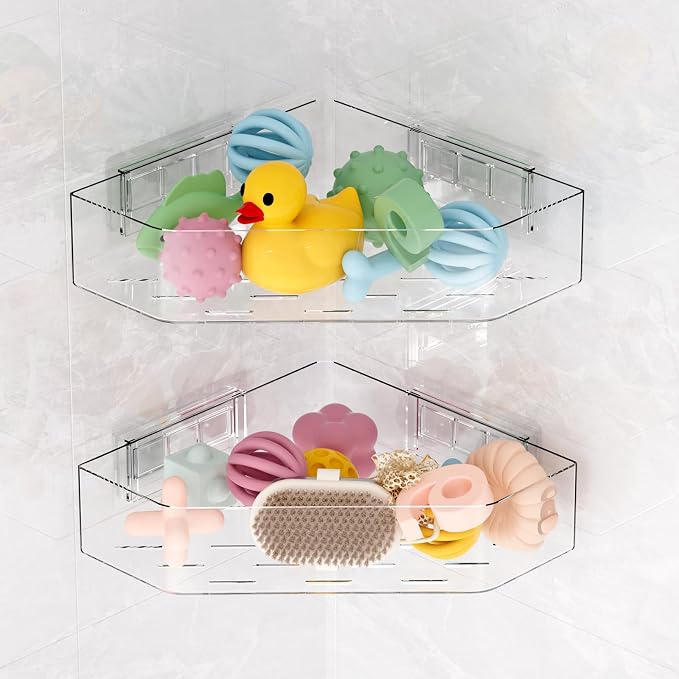Natheeph Bath Toy Organizer 2-Pack Large Capacity Bath Toy Storage Holder | Space-Saving Corner Shower Caddy for Bathroom & Kitchen, Clear Holder for bath/kitchen items, Quick-Drying Holes