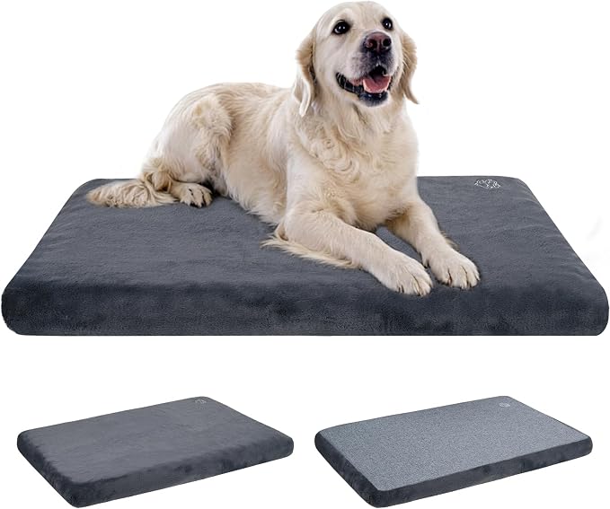 EMPSIGN Dog Bed Mat Crate Pad Mattress, Ultra Soft Pet Kennel, Grey, XXL | Reversible(Cool & Warm), Waterproof Linings, Removable Machine Washable Cover, for 48" Dog Crate, Firm Support