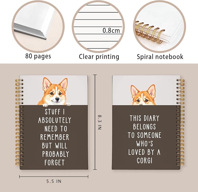 LIANGW Funny Corgi Gifts for Women & Men | Corgi Lovers Gifts Spiral Notebook Journal for Writing,Pet Dog Mom Owner Gift,5.5x8.3 Inch