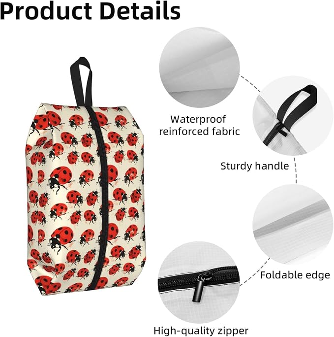 Ladybird Travel Shoe Bag for Men & Women, Waterproof Shoe Storage Organizer with Zipper, Portable Shoe Pouch for Sneakers, Heels, Sandals, Gym & Travel Luggage 2PCS