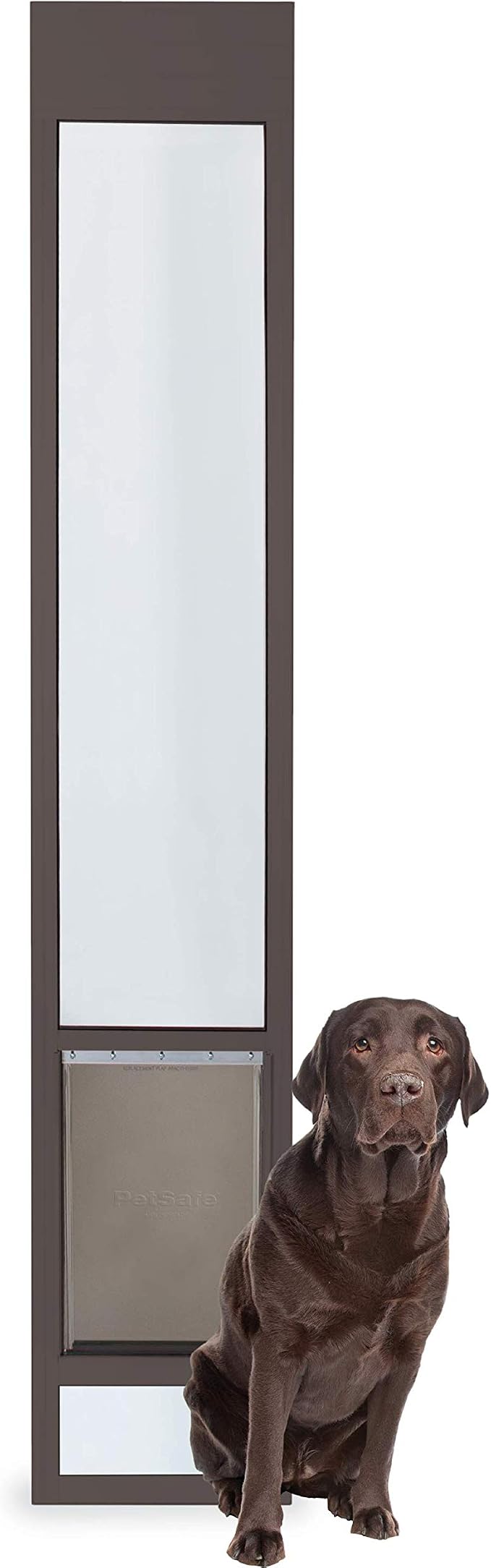 PetSafe Sliding Glass Pet Door, 1 Piece, Large-Tall Dogs to 130 lb, Bronze | Adjustable Height 75 7/8 to 80 11/16 Inches, No-Cut DIY Install into Existing Track, Magnetic Flap, Durable Aluminum Frame
