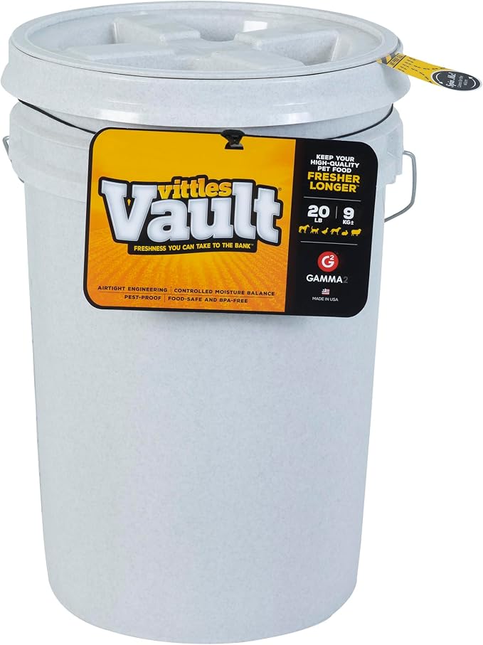 Gamma2 Vittles Vault Dog Food Storage Container, Up to 20 Pounds Dry Pet Food Storage, Made in USA | Made in USA, airtight seal keeps dry meals fresh and pests out, durable pantry bin for medium sized bags, easy scoop access