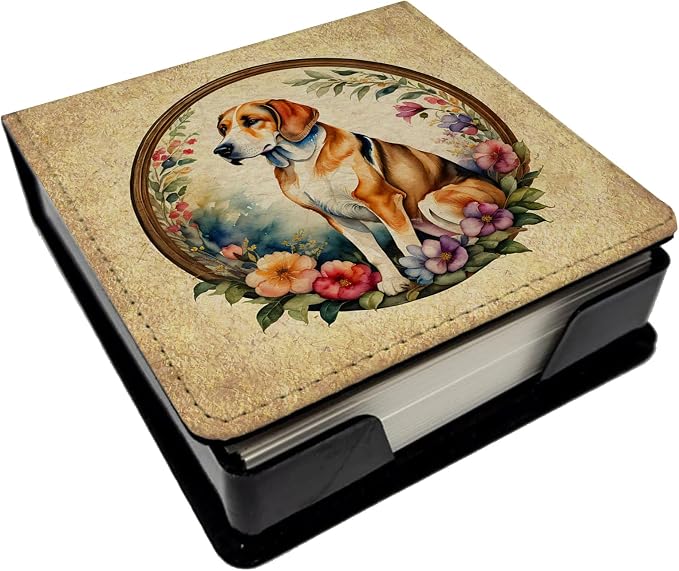 Caroline's Treasures American Foxhound and Flowers PU Leather Note Paper Holder with Artist-Designed Cover, Desk Accessory, Office Gift