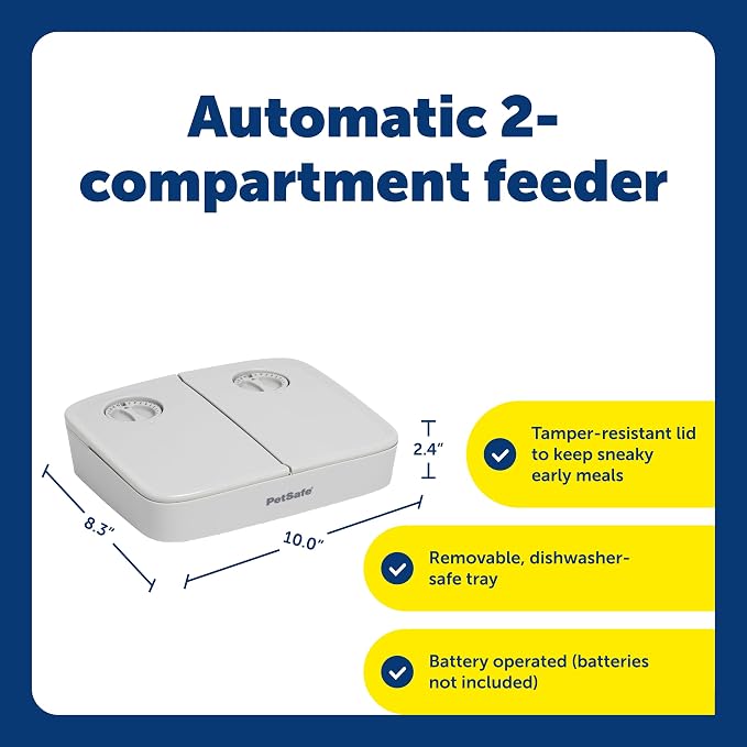 PetSafe Analog 2 Meal Pet Feeder, Dog & Cat, 3 Cup/16 oz, Tamper-Resistant | Slow Feed Portion Control, Dial Timers Schedule 2 Automatic Meals in 30-Min Steps, Each Compartment Holds up to 1.5 Cups