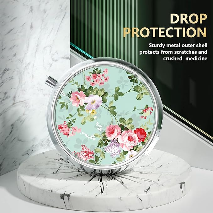 Nipichsha Pill Box, Small Pill Case for Purse & Pocket, Cute Travel Medicine Organizer, Portable Medicine Container Holder to Hold Vitamins, Medication, Fish Oil & Supplement, Graceful Peony | Cute Travel Medicine Organizer, Portable Medicine Container...