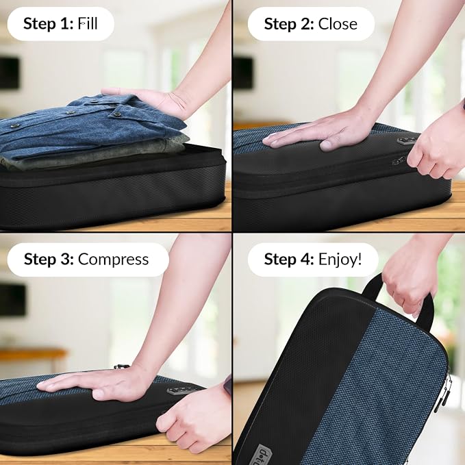 4pc Large Compression Packing Cubes for Travel - Luggage Organizers Suitcases