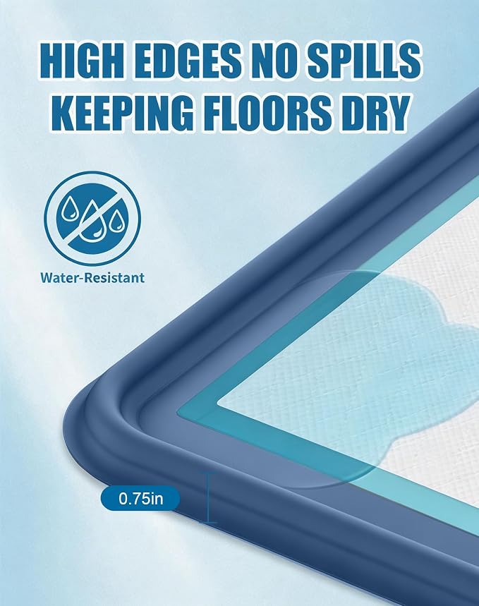 Puppy Pad Holder, 24"x24" Silicone Dog Pee Pad Holder Tray with Raised 0.75" Edge,No Spill Leak-Proof Mat Holder for Dog Training Pads,Square Potty Trays for Home Floor Protection, Blue
