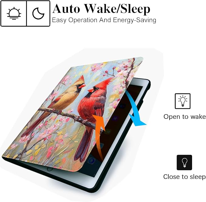 for Microsoft Surface Pro X/Pro X Plus-13 2019/2020/2021/2024 Tablet Case,Auto Wake/Sleep,Adjustable Stand Protective Cover - Cute Cardinal Bird Sakura