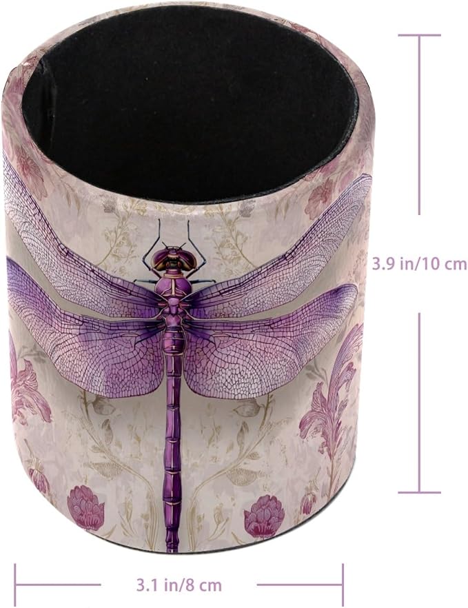 Dragonfly and Flower Pen Holder, Pencil Cup Marker Brush Holder Desk Storage Case, Desktop Organizer for School Office Home Supplies