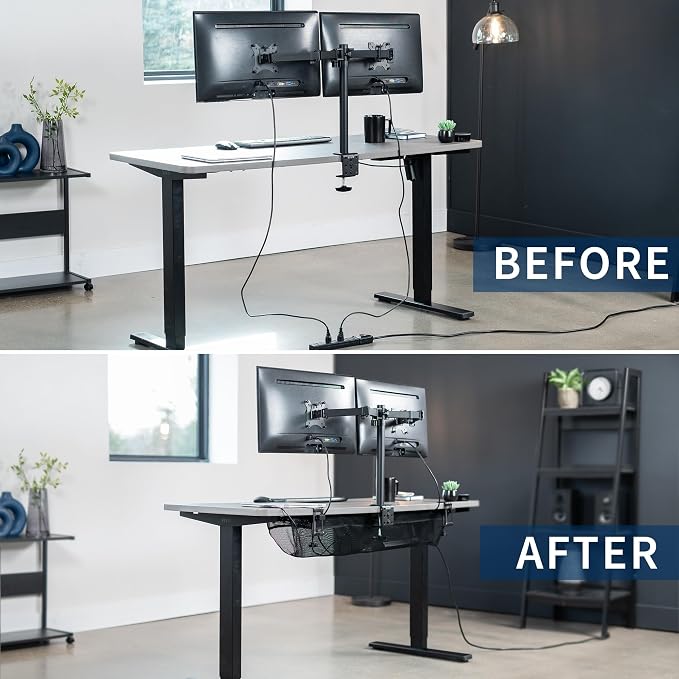 VIVO No Drill Clamp-on 44 inch Mesh Net Under Desk Cable Management Wire Organizer, Adjustable Home Office Standing Desk Cord Storage Sleeve, Black, DESK-AC44MH