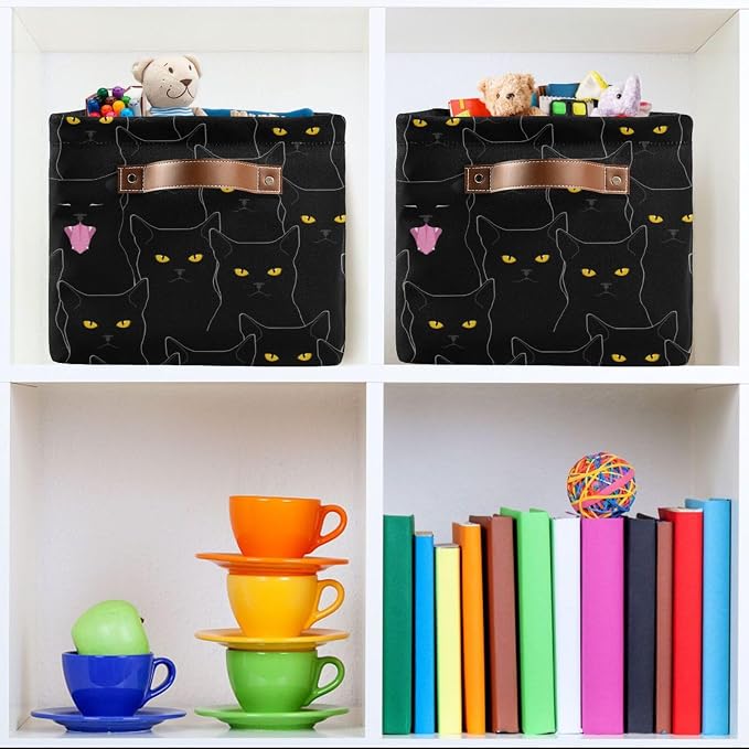 Rectangular Storage Bin Black Cats Print Storage Baskets with Handles Toy Bins Shelf Basket for Nursery Room Kids Toy Pets Closet
