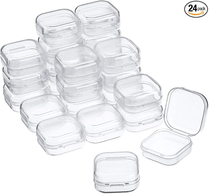 24 Packs Small Clear Plastic Beads Storage Containers Box with Hinged Lid for Storage of Small Items, Crafts, Jewelry, Hardware(1.37 x 1.37 x 0.7 Inches)