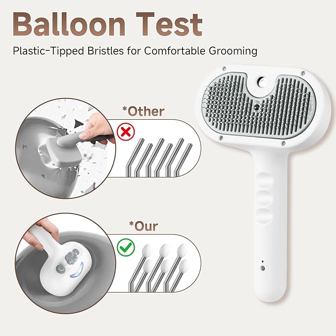 Pet Steam Brush for Dog & Cat - Pet comb leave-inserum for Shedding & Hair Removal - Self Cleaning Spray Comb with Mist for Long Haired Pets - Includes 2*Waterless Shampoo, Grey