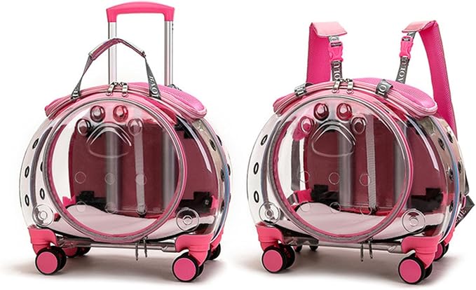 Pet Trolley Case with Upgraded Detachable Silent Wheels, Clear Ventilation Holes Cat Dog Carrier, Cat Dog Carrier with Telescopic Handle, Perfect for Traveling/Taking a Walk Orange