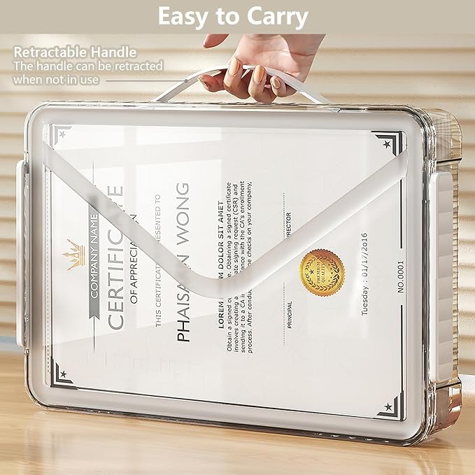 SAYEEC Clear File Storage Box Portable Project Case with Handle Plastic Storage Container with Lid Stackable Flat Storage Bin Document Magazine Protector Organizer for A4 Paper Photo Craft Scrapbook
