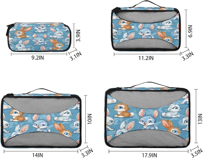 Packing Cubes for Travel, Animals Rabbits Travel Luggage Packing Organizers for Women Men, Large Custom Toiletries Bag for Cosmetics Toiletries, Cartoon Rabbits