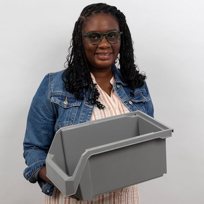 Akro-Mils ReadySpace Large Stackable Plastic Storage Bins, 6-Pack, Clear | Open-Front Stackable Bins For Garage, Pantry, Closet & Office, 14,8"L X 8"W X 7"H, Nests When Empty, Durable Plastic,