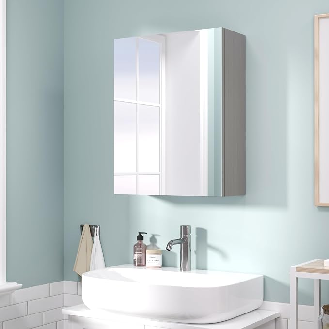 18x14 inch Bathroom Wall Cabinet, Saver Storage Cabinet, Medicine Cabinet with 1 Door and Adjustable Shelves, Grey（Assembly Required）