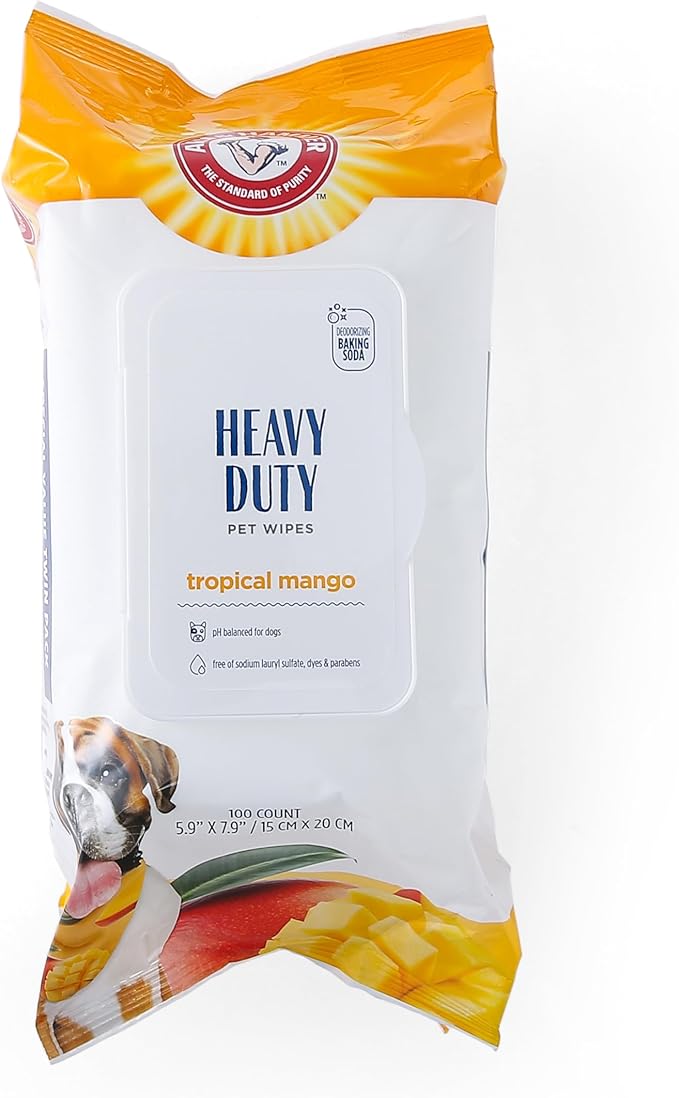 Arm and Hammer for Pets Heavy Duty Multipurpose Dog Bath Wipes, Mango Scent - All Purpose Wipes Remove Odor and Refresh Your Dog’s Skin Between Baths, 100 Count - 2 Pack