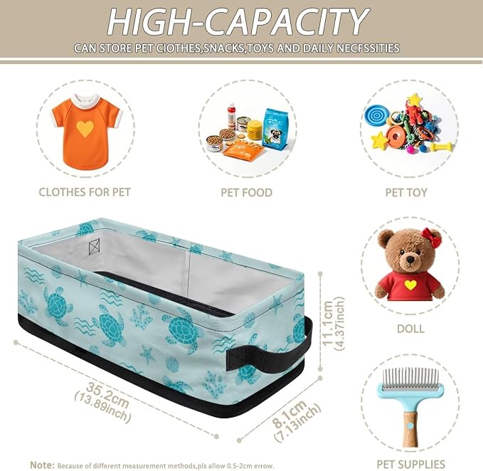 Sea Turtle Print Toilet Tank Topper Papper Basket for Back of Toilet with Handle, Decorative Shelf Bins, Versatile Bathroom Basket Toilet Paper Organizer Bathroom Decor
