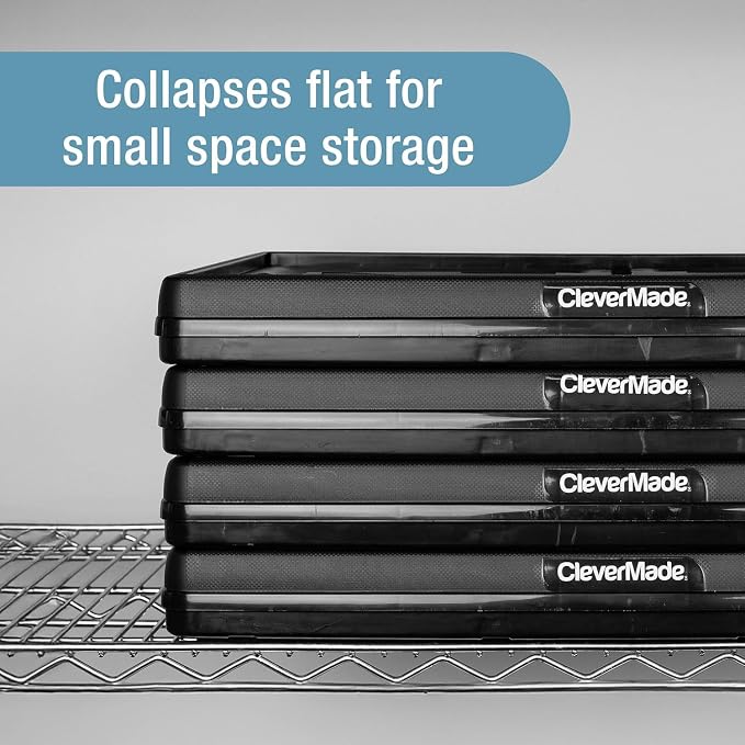 CleverMade Collapsible Utility Crates, 60L Storage Crate, 3 Pack, Obsidian | Haul Bigger Loads Without Sagging | Reinforced Base Bracing Holds 66 lb | 3-High Stacking and Fold-Flat Storage Save Space