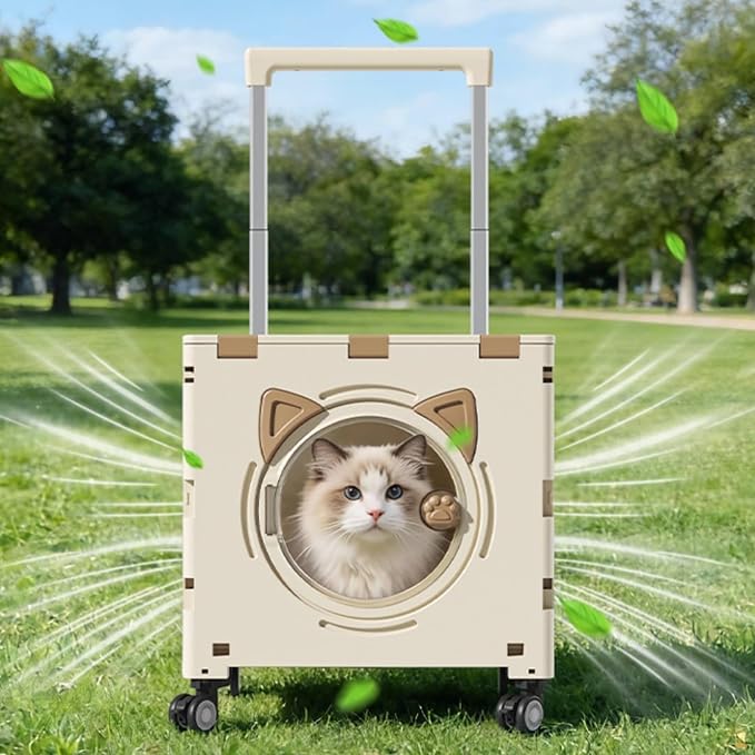 Outdoor Travel Cart Foldable Pet Trolley Carrier Crate with Box Body and Side with Telescopic Handle and Smooth Roll, Array, Advanced Gray, Eight-Wheel Climbing Model