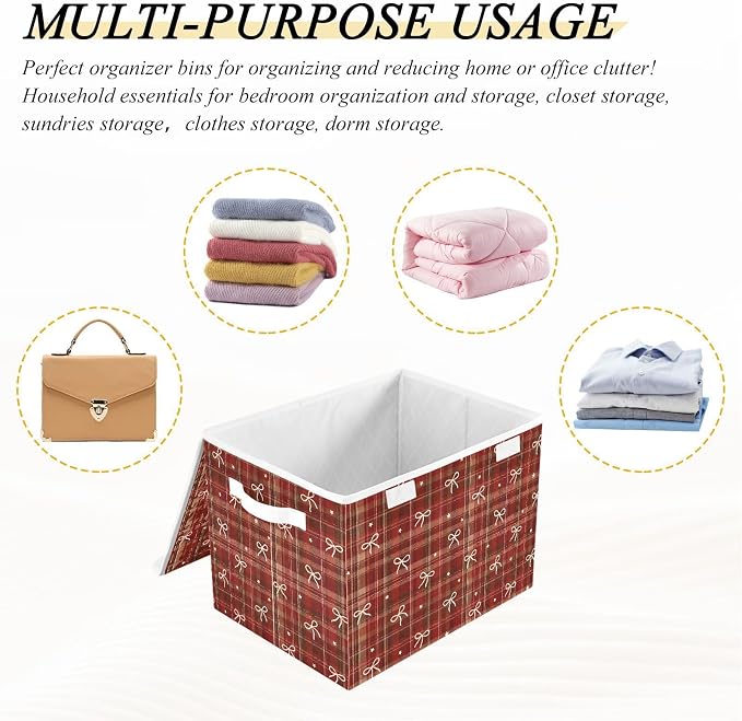 Christmas Fabric Storage Bins with Lid Foldable Cube Storage Boxes Baskets | Decorative Storage Boxes, 300D Oxford Cloth, Hollow Board Frame, Flip Top Velcro Lid, 16.5x12.6x11.8 inch, Collapsible Design