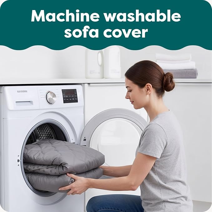 FurHaven Water-Resistant Sofa Cover for Dogs & Cats, Reversible Couch Protector with Secure Straps and Pinsonic Quilted Fabric, Machine Washable Couch Cover, Large Sofa, Gray Mist