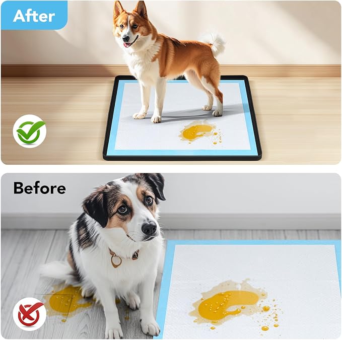 Pee Pad Holder for Dogs, Dog and Puppy Pee Pads Holder, 24"x24" Non-Slip & Leak-Proof & Portable Silicone Mat with Raised Edge Design, Square Puppy Potty Training Tray for Home Floor Protection(Black)