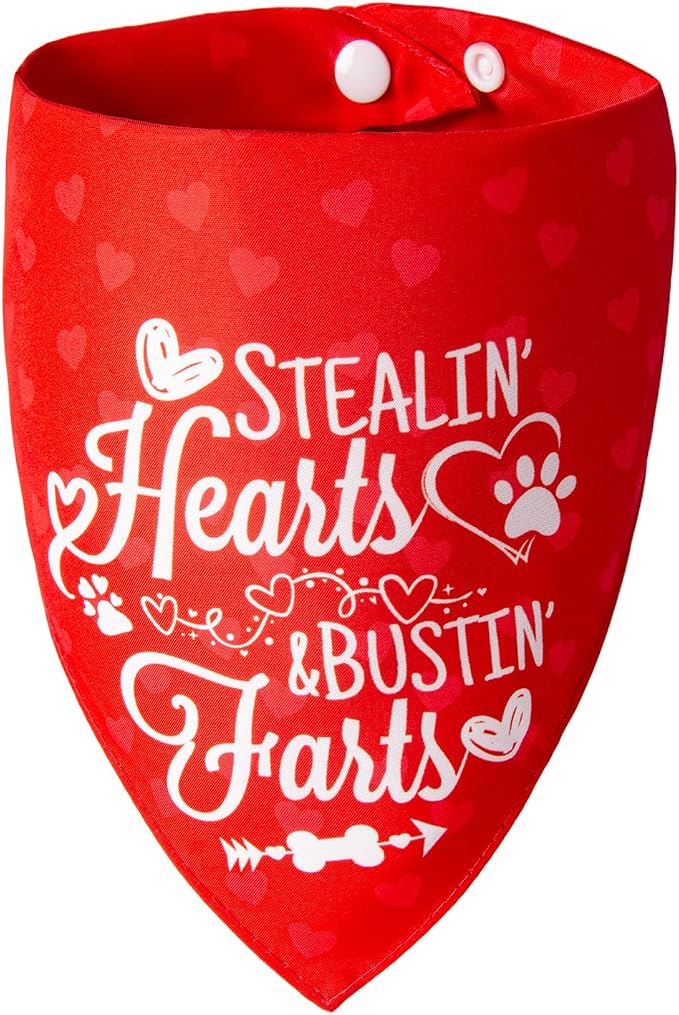 2-in-1 Holiday Dog Bandanas for Valentine's Day - Cute Lettering & Heart Pattern Costume Pet Scarf, 1pack Reversible Snap Button Bandana for Large & Extra Large Breed (75lbs+)