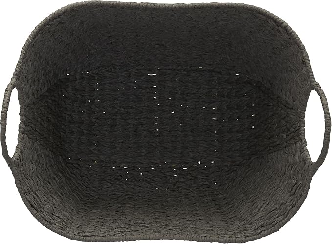Household Essentials Handwoven Paper Rope Storage Basket with Metal Frame and Handles, Gray