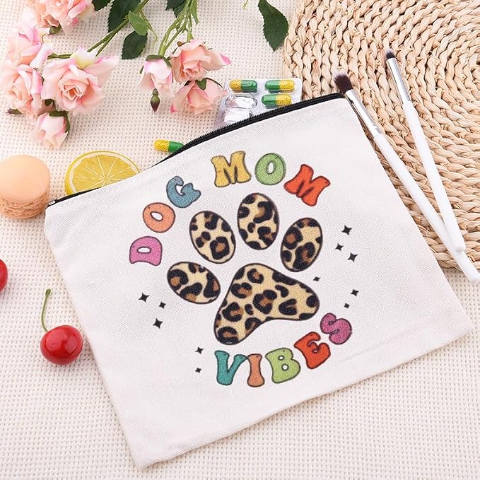 Sisadodo Dog Mom Gifts Bag for Women Travel Cosmetic Makeup Toiletry Bags for Dogs Lovers Brithday Christmas Gift for Dogs Mom Canvas Bag Organizer Pouch Dog Things Bag with Zipper