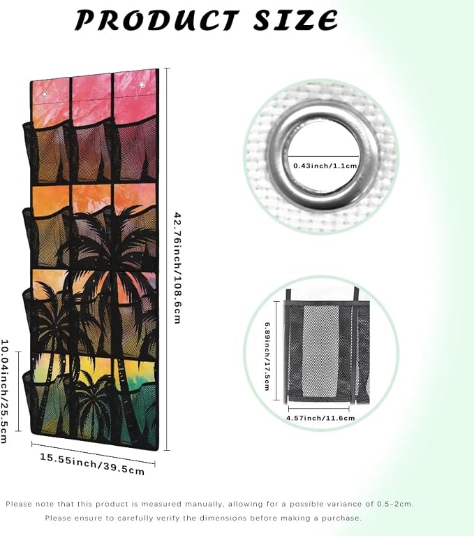 Coconut Trees Hanging Storage Bags,Shoe Organizer Door Hanger with 12 Mesh Large Pockets,Space Saver Hanging Shoe Storage Hanging Bag