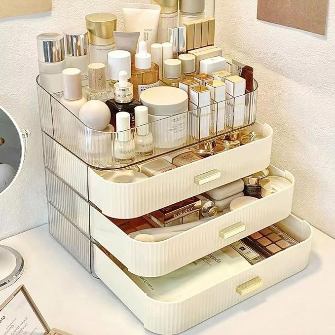 Makeup Organizer with Stackable Drawers, Bathroom Counter Organizer. | Drawers Can be Stacked, Cosmetic Display Case, Ideal for Make Up, Skincare, Perfume; Suitable for Dresser Top, Vanity