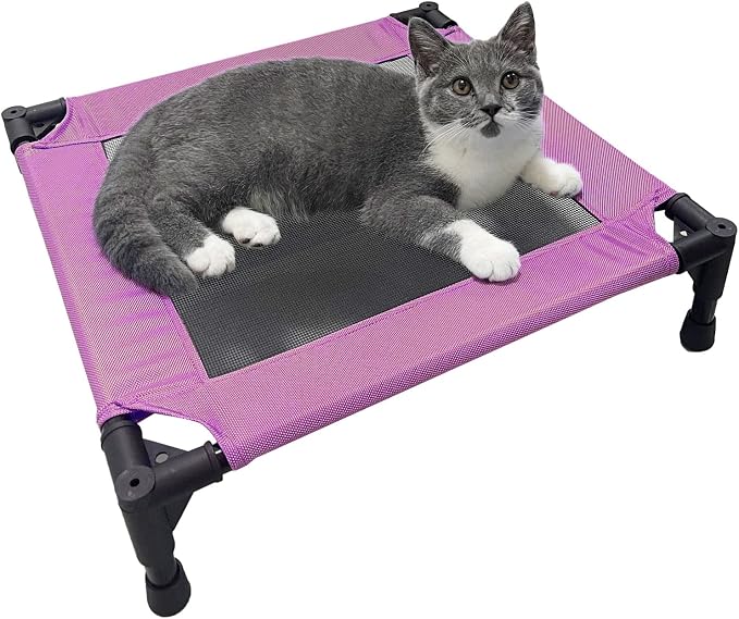 Pozico Elevated Pet Bed with Breathable Mesh for Small Cat and Dog, Raised Cooling Pet Cot for Puppy and Kitty, 18.9x18.9 inch (Purple Bed)