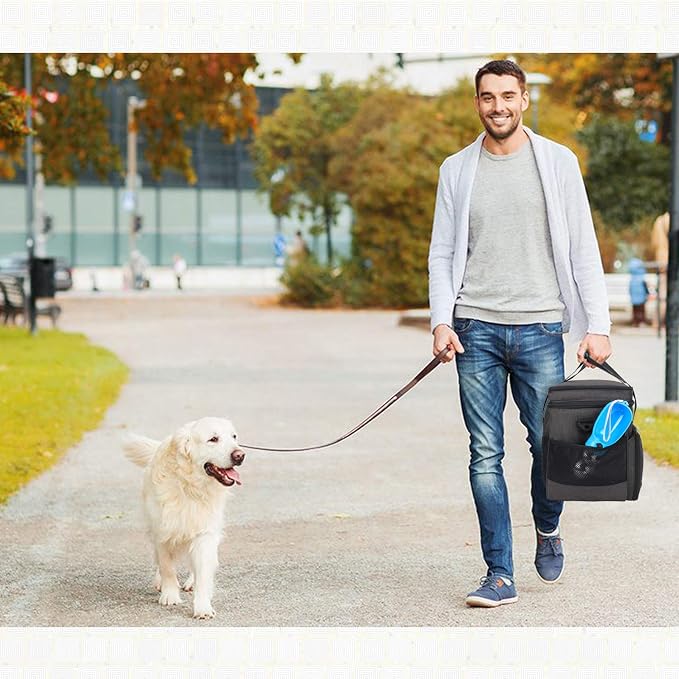 Teamoy 2 Layer Dog Travel Bag, Pet Supplies Weekend Tote Organizer, Black | Large Dog Bag for Supplies with 2 Silicone Collapsible Bowls, 2 Food Carriers, 1 Water-Resistant Placemat