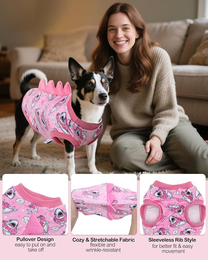 CuteBone Dinosaur Costume Dog Shirt, Stretchy Velvet T-Shirt Clothes for Small Dogs, Soft & Breathable Pet Tee Outfit Cat Apparel for Daily Wear, Cozy Pullover Design Puppy Fashion COSBX05L
