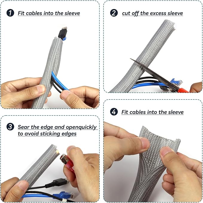 Wire Loom Tubing, 10ft Split Braided Cable Management Sleeve, Flexible Mesh Cord Protector Cable Sleeve for TV Computer (Grey, 3/8")