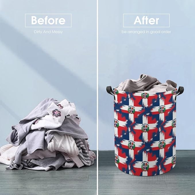 Collapsible Clothes Basket with Handles Dominican Republic Grunge Flag, Large Waterproof Laundry Hamper for Toy, Towel, and Home Organization
