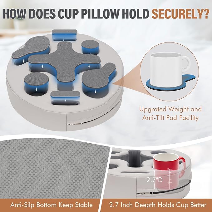 INNO STAGE Couch Cup Holder Pillow | Sofa Caddy Buddy Cupholder Organizer, for Bed Rv Tv Car Man Cave Remote Snacks Drink, Gift for Couch Potato, PU Grey