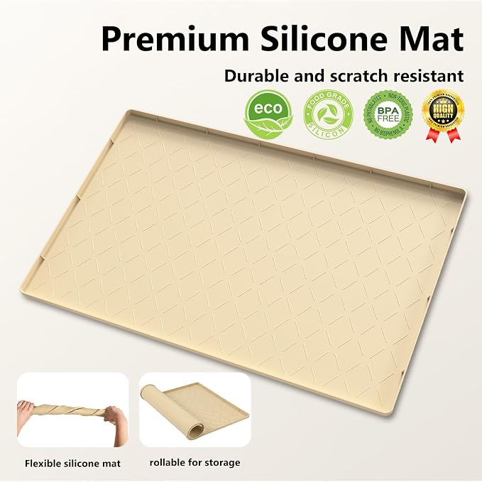 Mateeylife Under Sink Mat Kitchen Waterproof, Silicone Sink Tray 22"X31" | Under Sink Organizer Cabinet Shelf Protective Liner, Multi-use Silicone Mat for Boot Tray & Litter Mat, Khaki