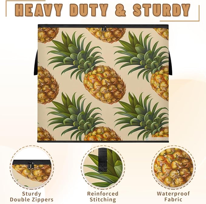 Pineapple Large Storage Bags, Fabric Bed Storage Containers, Foldable Closet Organizers for Blanket, Clothing, Comforter, Bedding, Fruit