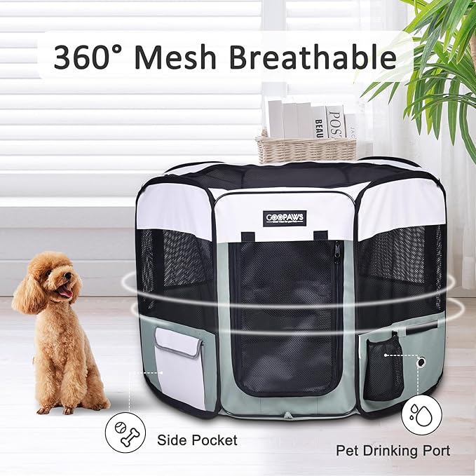 Jespet Soft Dog Playpen, Portable Pet Exercise Pen Kennel with Carry Bag | 2-Door, Easy to Fold, Ground Stakes, Zipper Locks, Large Storage Pocket, Washable Top Mesh Cover & Bottom Cover