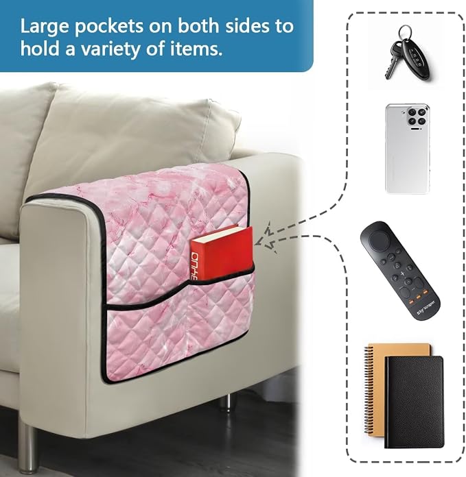 Sofa Arm Rest Covers Couch Arm Covers Stretch Armchair Cover Anti-Stain Sofa Slipcover Office Chair Armrest Protector for Armchair Furniture Protector Pink Marble