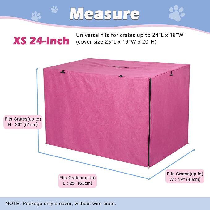 Deblue Dog Crate Cover, Durable Polyester Indoor Pet Kennel Cover | Fit for 1 2 Doors Standard Wire Cage 24.0"L x 18.0"W x 20.0"H Pink