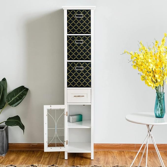 Black Foldable Storage Cubes Bins , Fabric Storage Box Cubes Organizer Baskets with Dual Handles for Home Organizer Black Gold