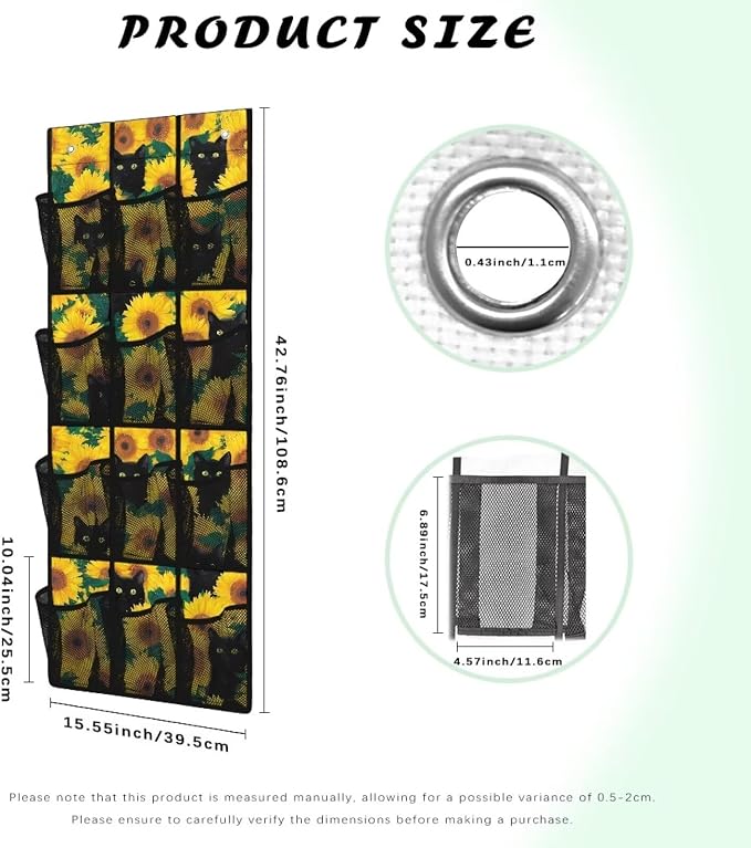 Sunflower Cat Over The Door Shoes Organizers,Behind Door Shoes Hang Holder Rack,Storage for Small Spaces,Hanging Storage Bags