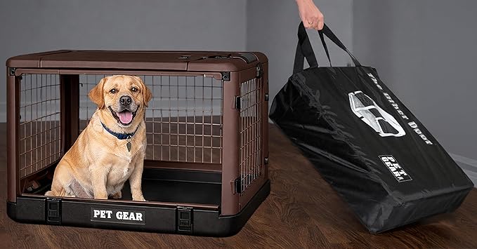 Pet Gear The Other Door 4 Door Steel Crate for Dogs/Cats, 36", Coffee Bean | Garage-Style Door, Includes Plush Bed & Travel Bag, No Tools Required